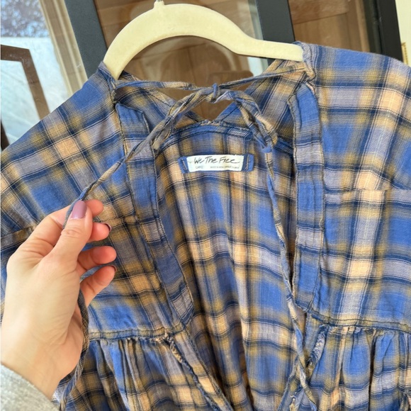 We The Free People One Of The Boys long sleeve Plaid Tunic Shirt lagenlook tie - Picture 3 of 8